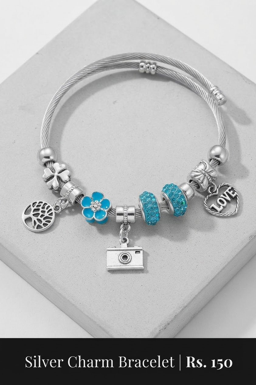 jhilimile: Enchanting Silver Charm and Bead Designer Bracelet Collection - Image 3