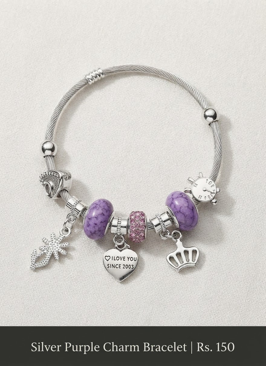 jhilimile: Enchanting Silver Charm and Bead Designer Bracelet Collection - Image 6