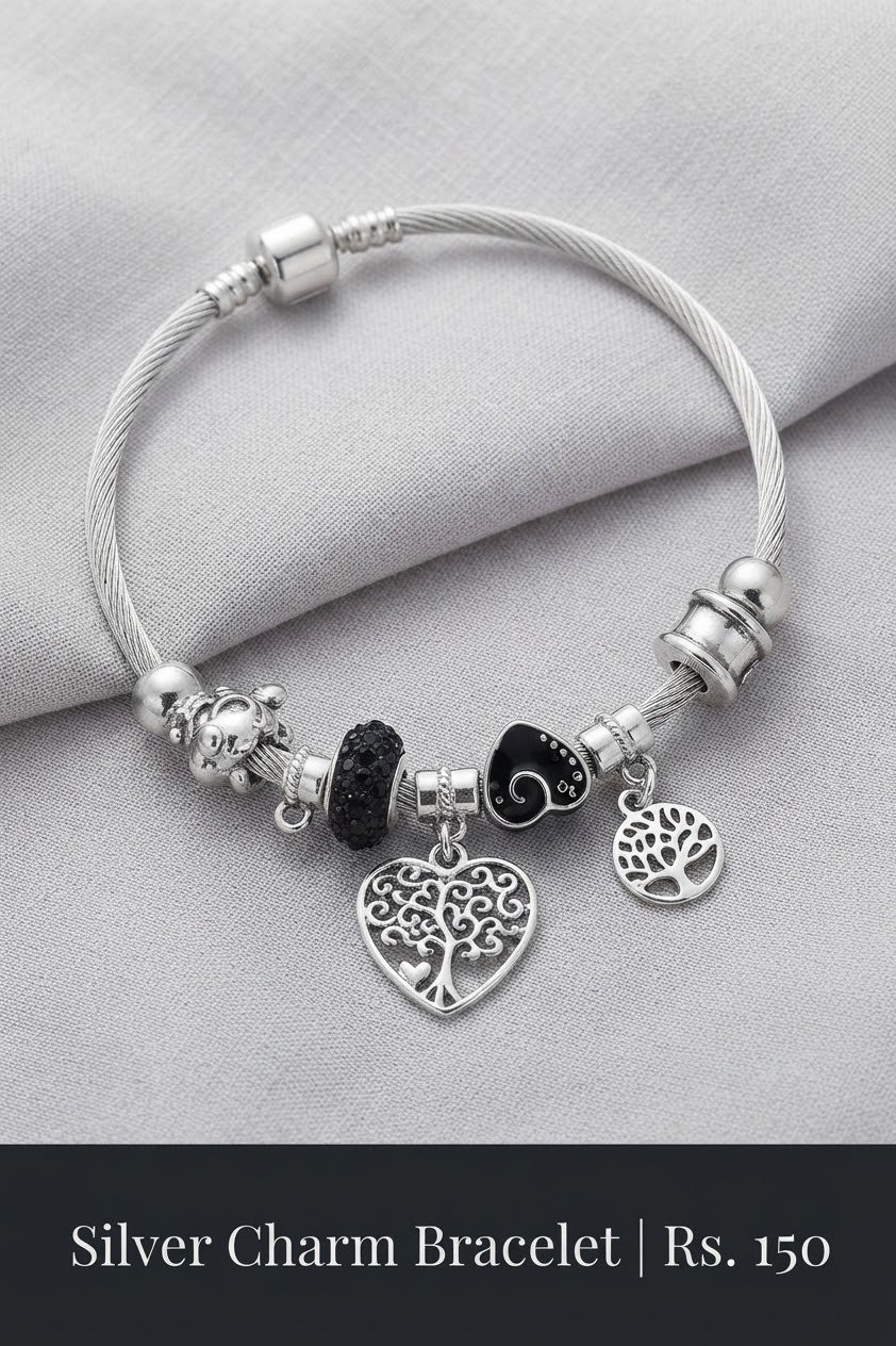 jhilimile: Enchanting Silver Charm and Bead Designer Bracelet Collection - Image 4