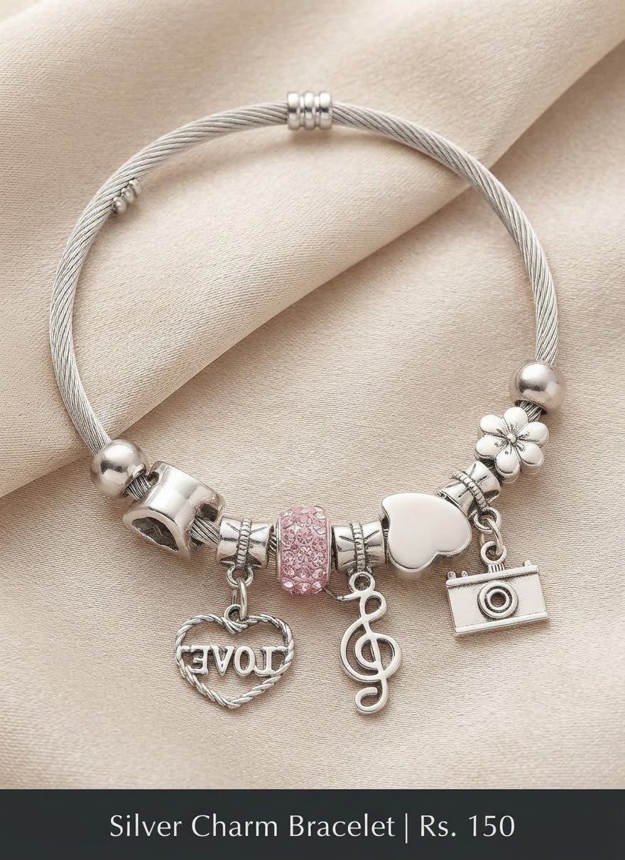 jhilimile: Enchanting Silver Charm and Bead Designer Bracelet Collection - Image 9