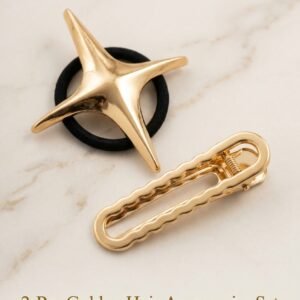 Elegant Golden Metal Hair Accessories Set and Ponytail Cuffs