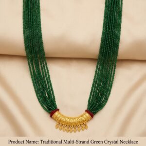 Multi-Strand Green Crystal Necklace with Golden Pendant
