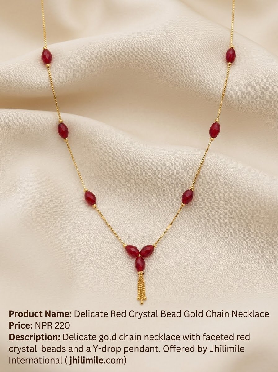 Delicate Red Bead Y-Drop Necklace