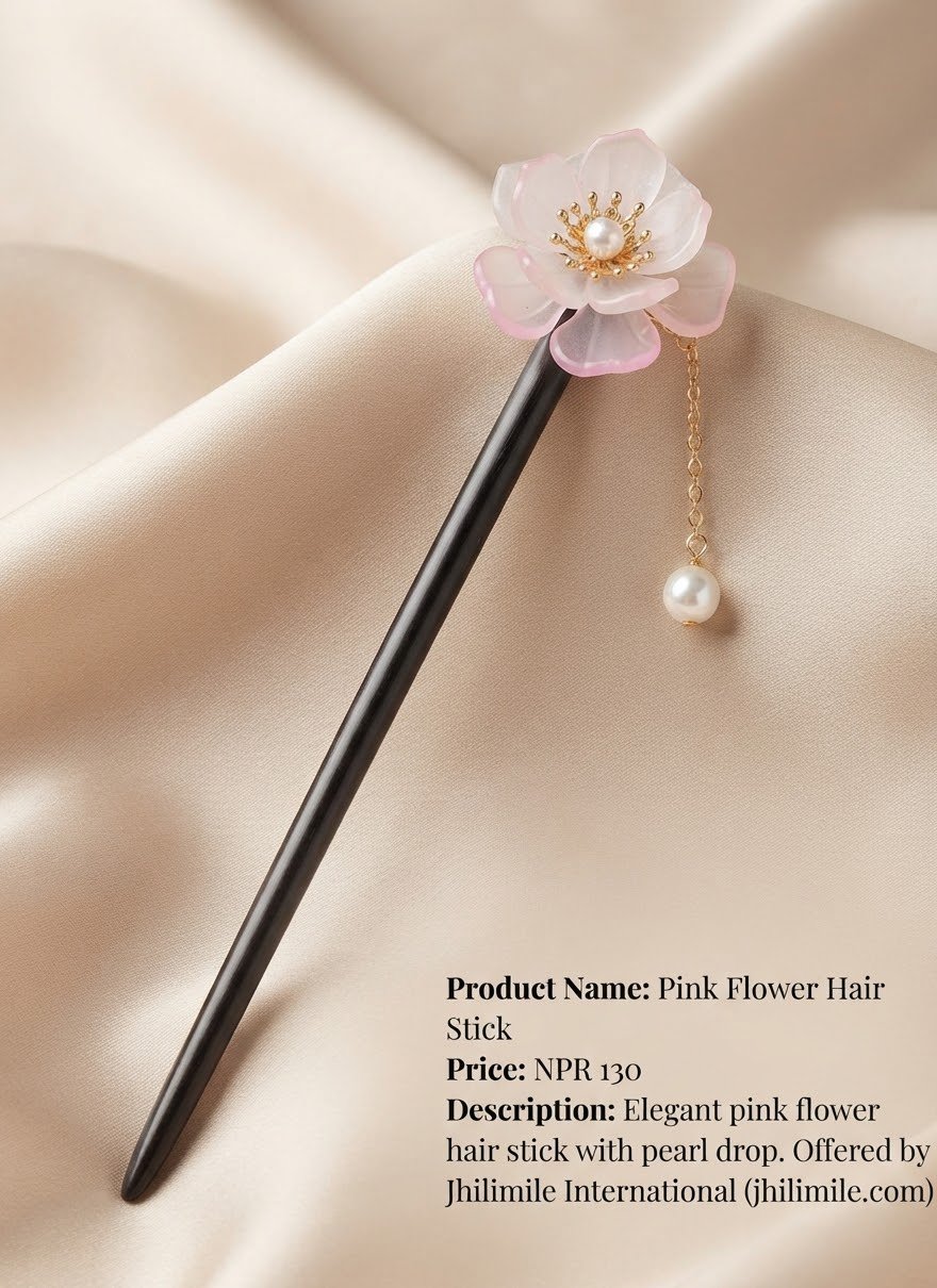 Floral Hair Stick with Pearl Tassel