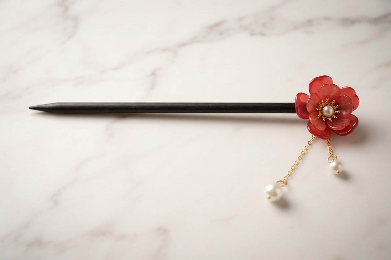 Floral Hair Stick with Pearl Tassel - Image 3