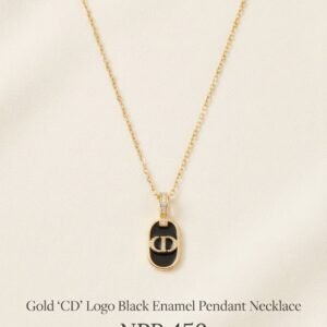 Gold CD Logo Black Enamel Pendant Necklace