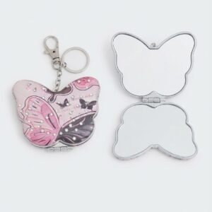 Crystal Butterfly Pocket Mirror Keychain