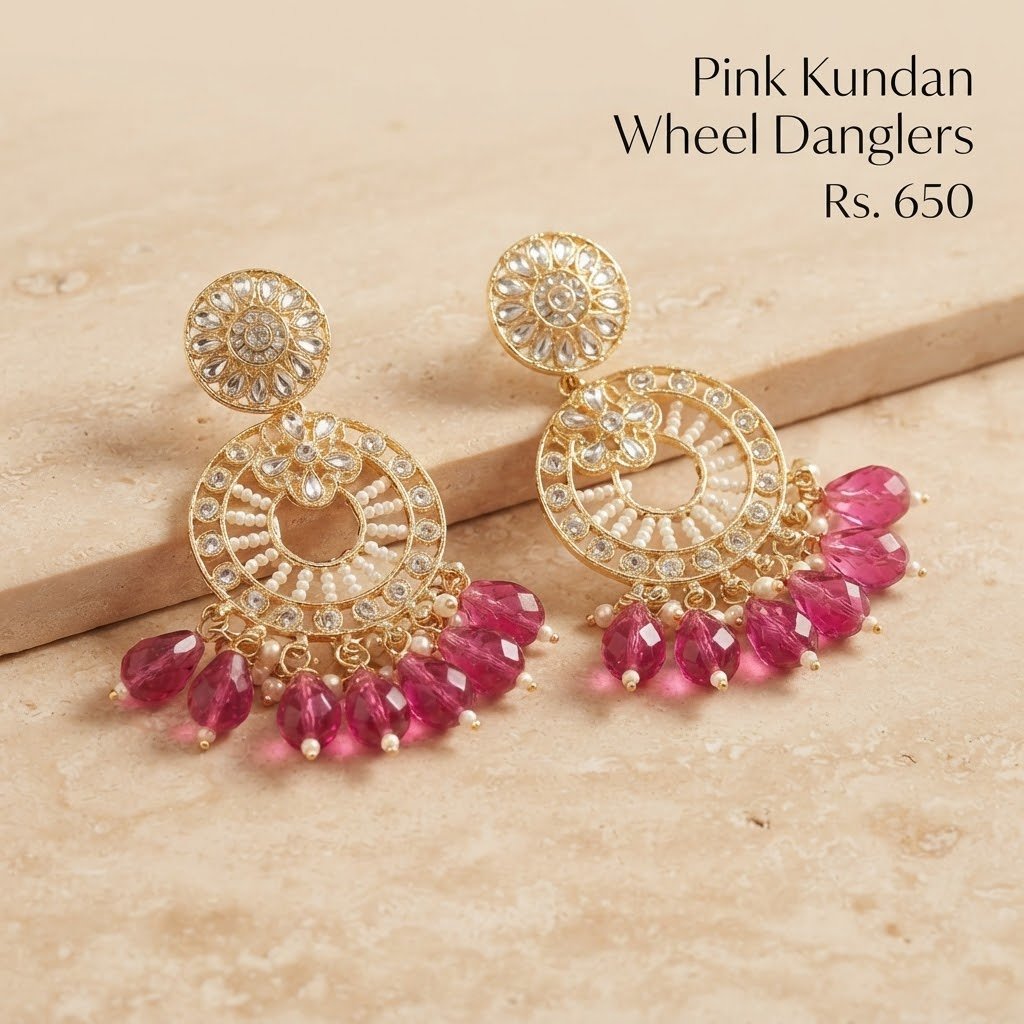 Geometric Kundan Pearl Drop Earrings