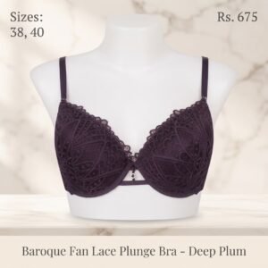 Baroque Fan Lace Plunge Bra - Deep Plum