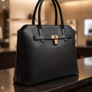 Classic Golden Lock PU Leather Tote Handbag