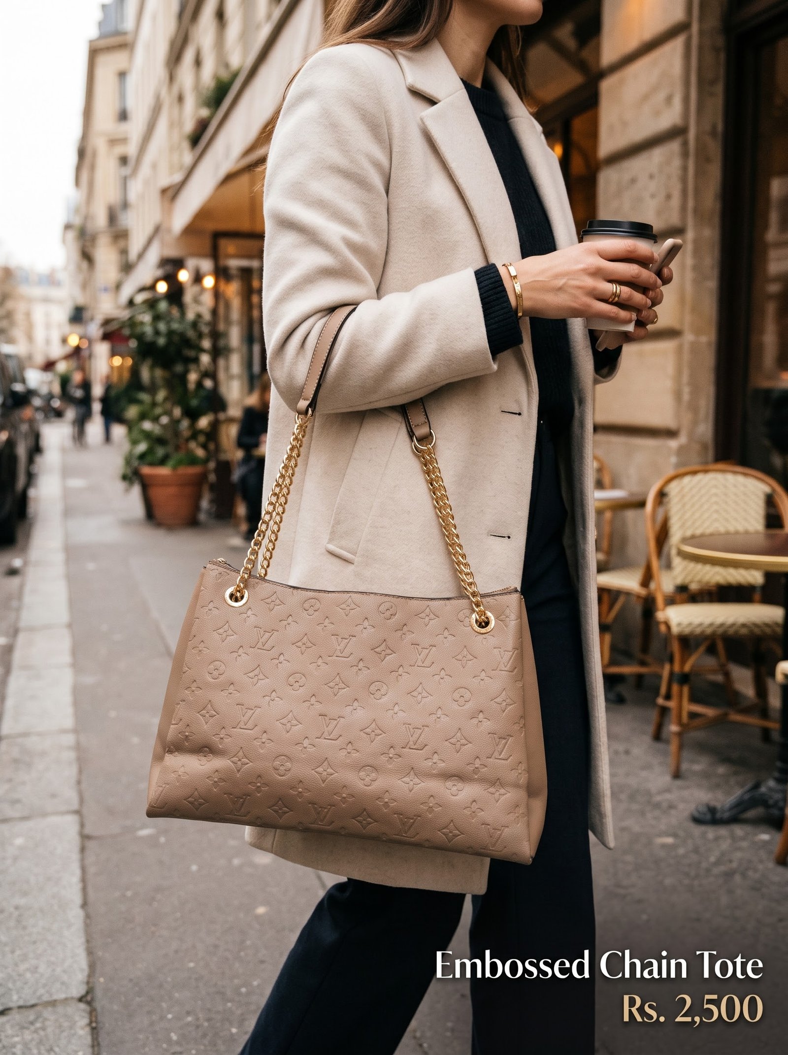 Luxury Embossed PU Leather Chain Tote Handbag - Image 2