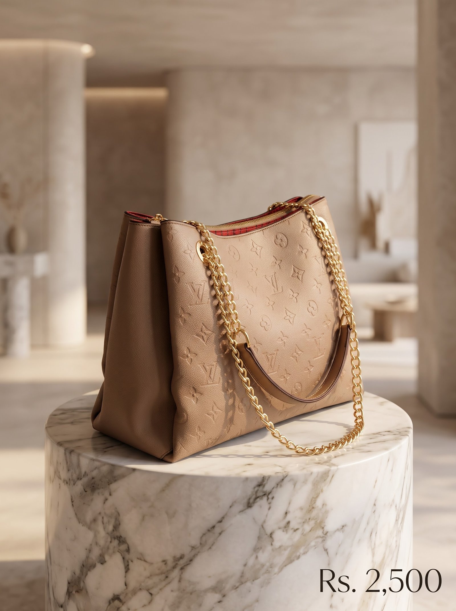 Luxury Embossed PU Leather Chain Tote Handbag - Image 4