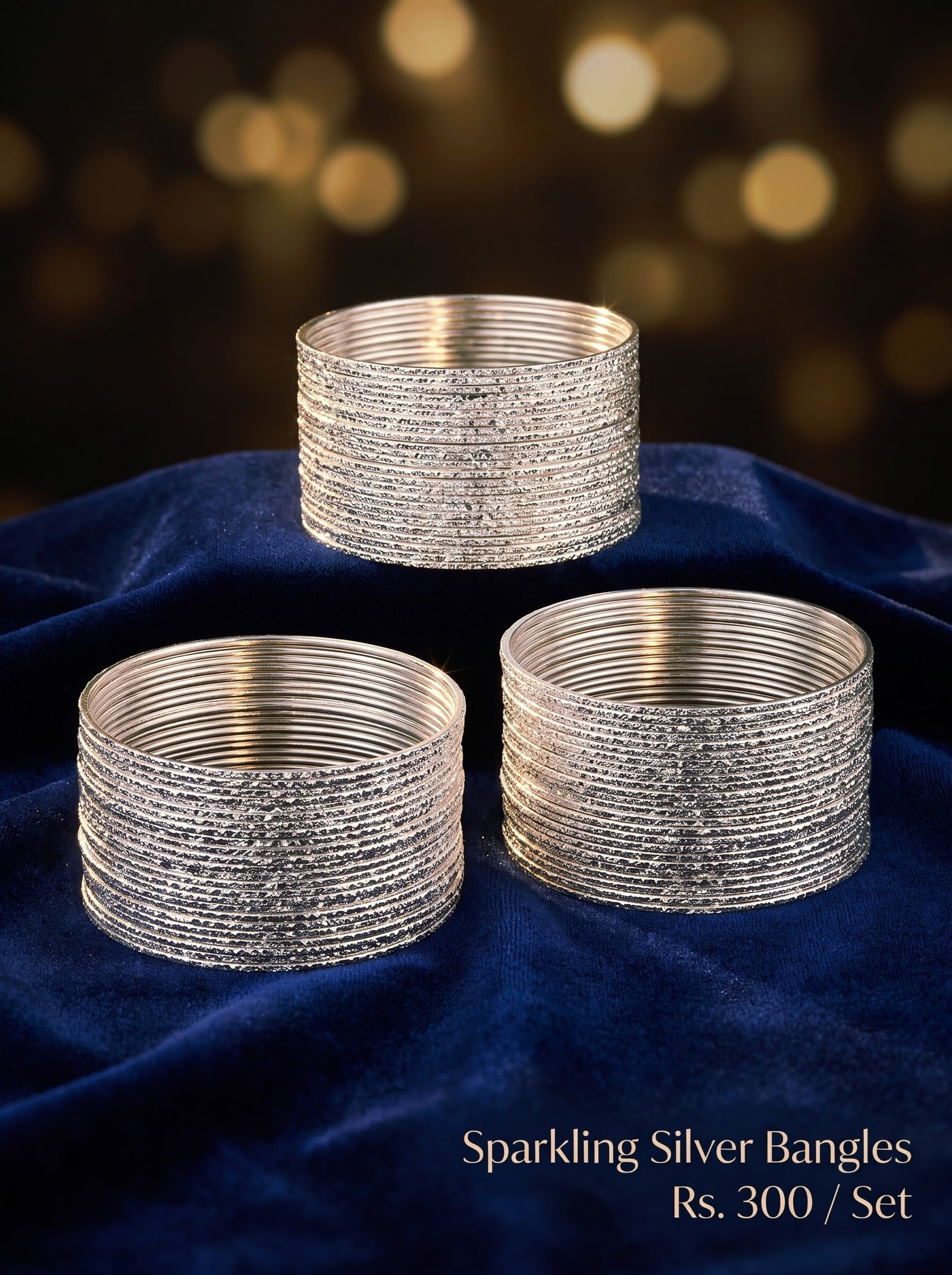 Sparkling Silver Metallic Shimmer Bangles Set - Image 3