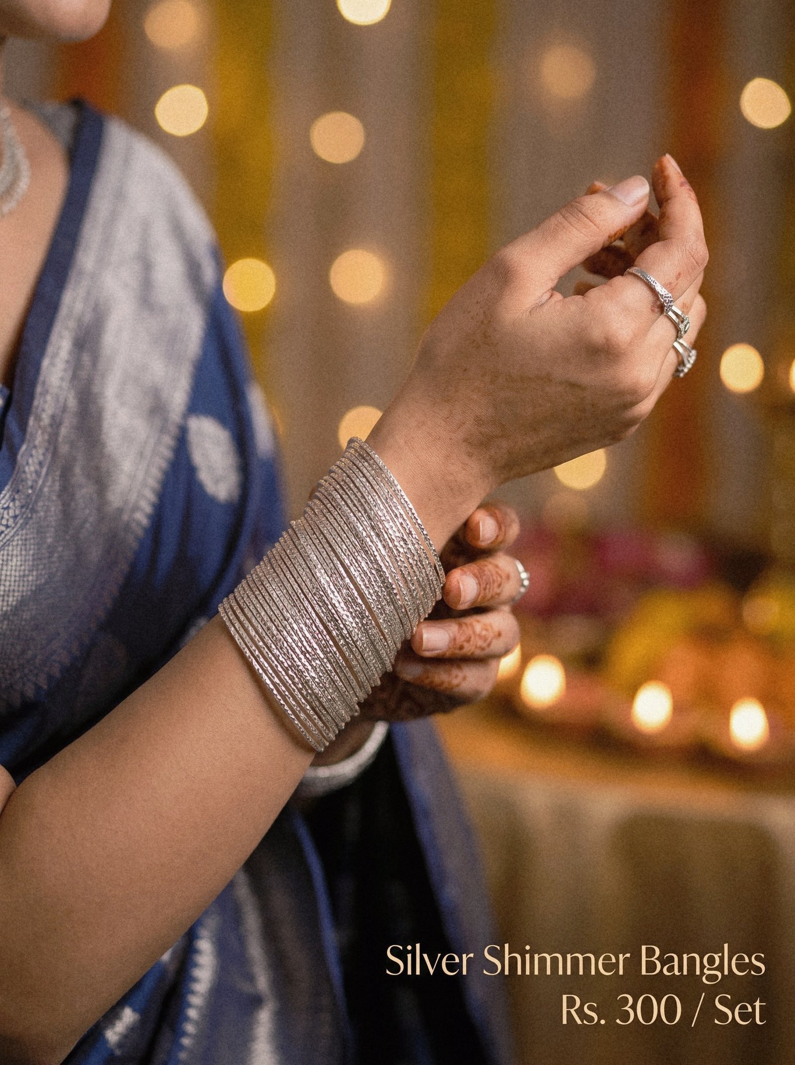 Sparkling Silver Metallic Shimmer Bangles Set - Image 2