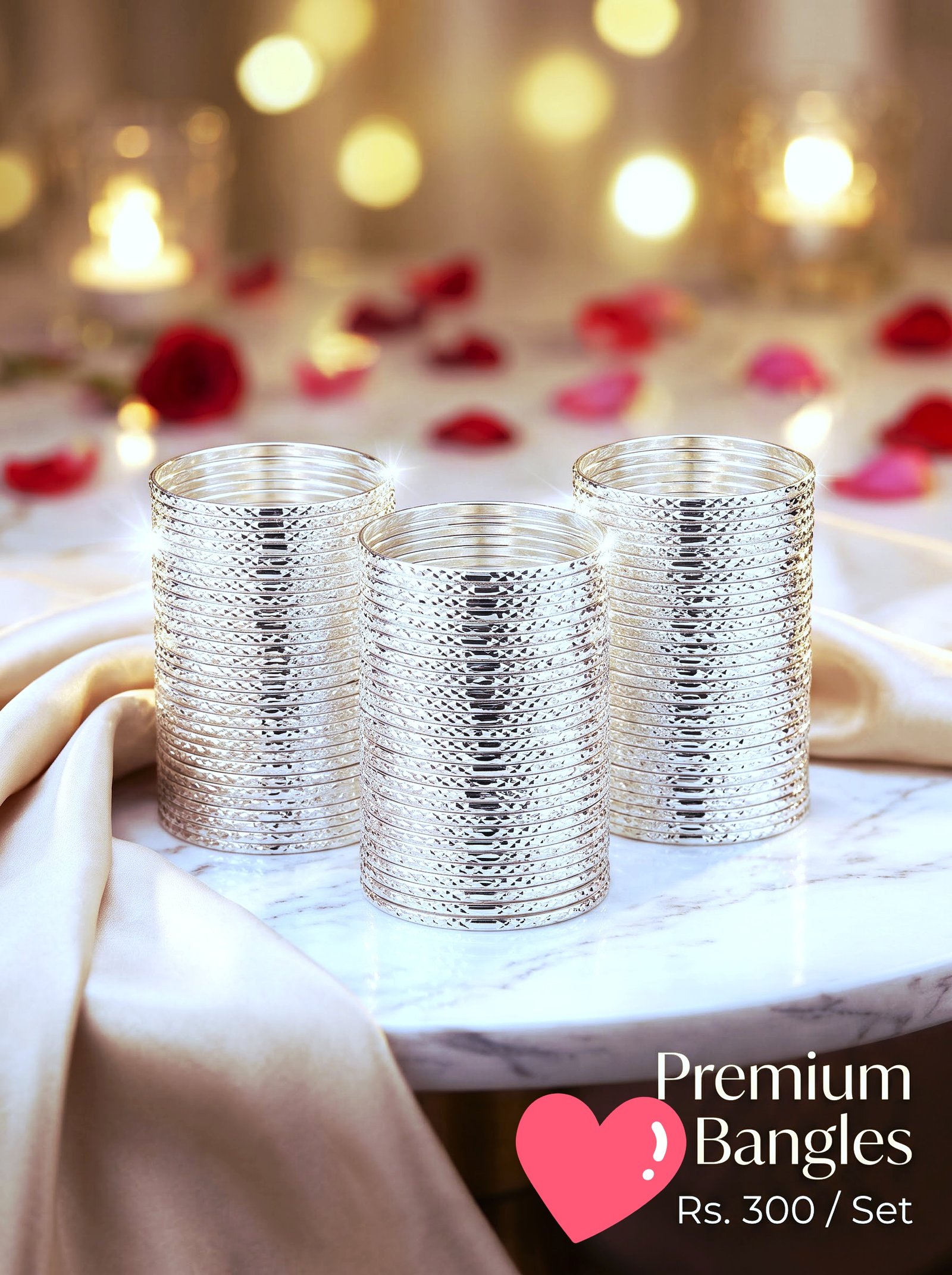 Sparkling Silver Metallic Shimmer Bangles Set - Image 4