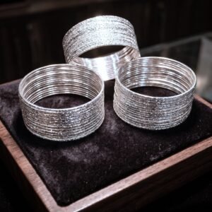 Sparkling Silver Metallic Shimmer Bangles Set